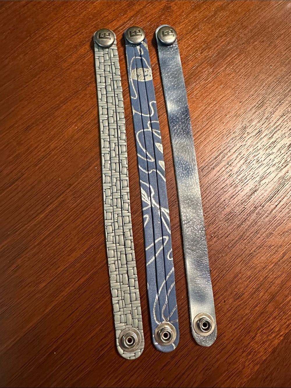 Blue and Grey Cloudy Day Leather Snap Bracelet Set - Stylish Casual Accessory